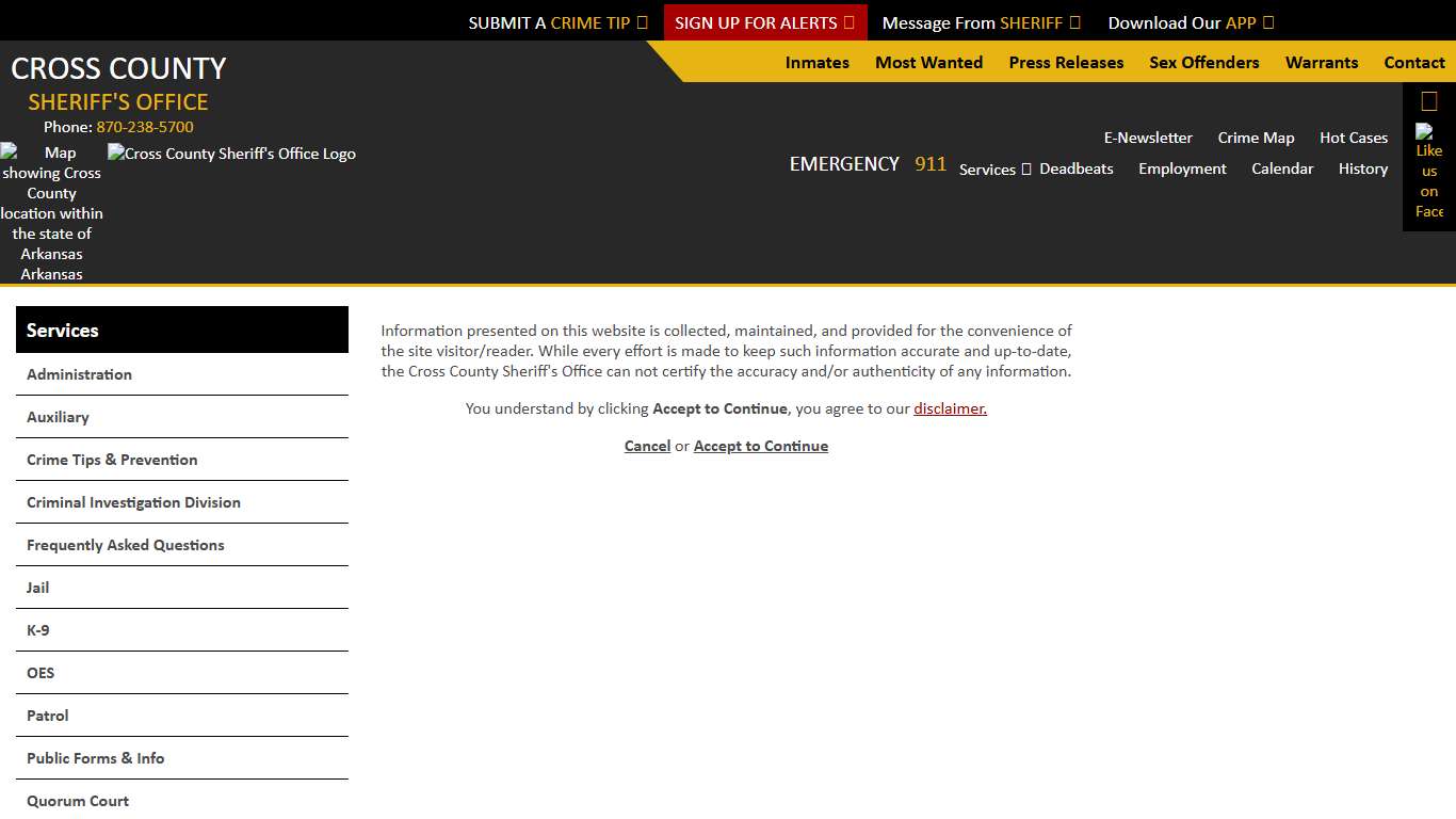 Warrants Disclaimer - Cross County Sheriff AR