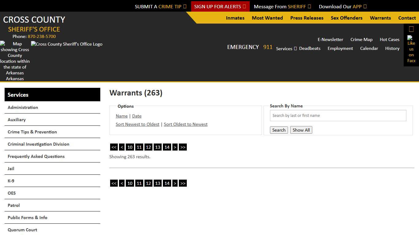 Warrants - Search Results - Page 15 - Warrant Date - Descending - Cross County Sheriff AR