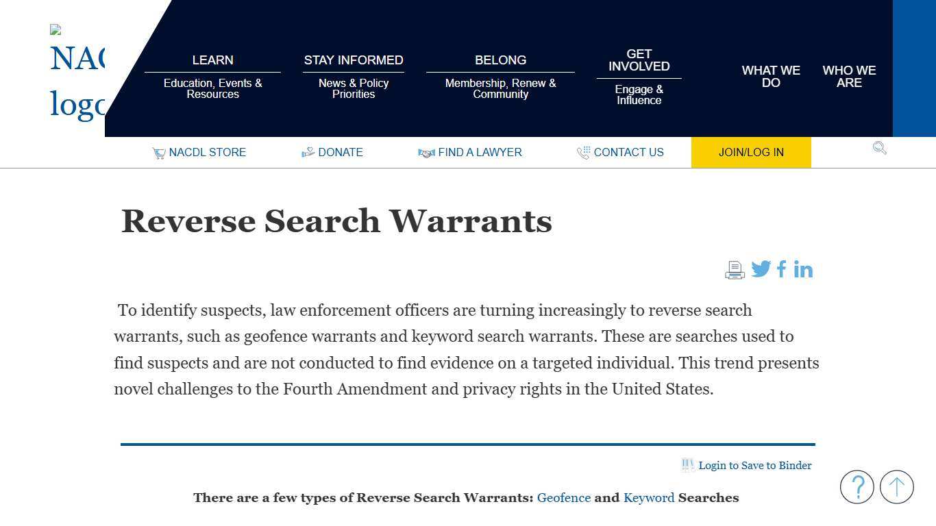 NACDL - Reverse Search Warrants